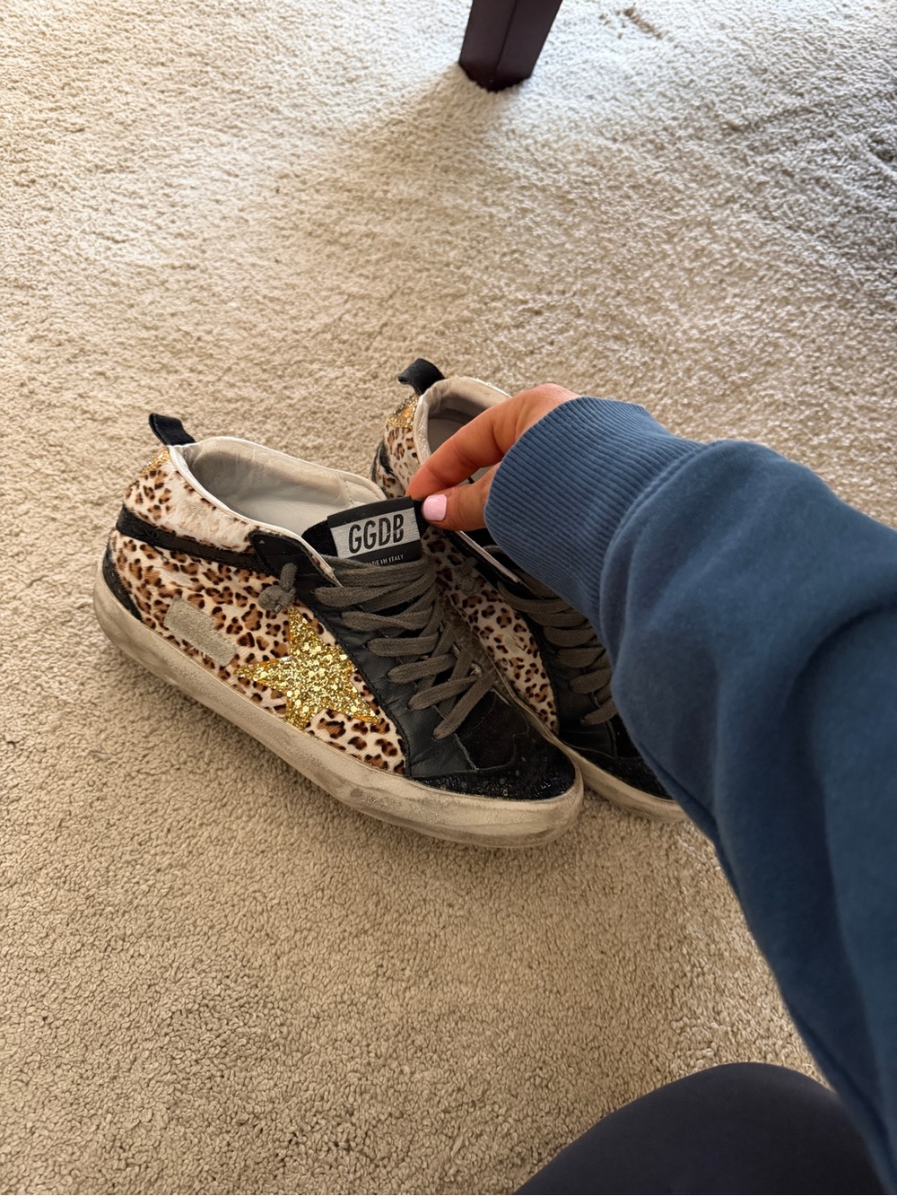 Golden Goose Leopard Print Sneakers with Gold glitter  Star